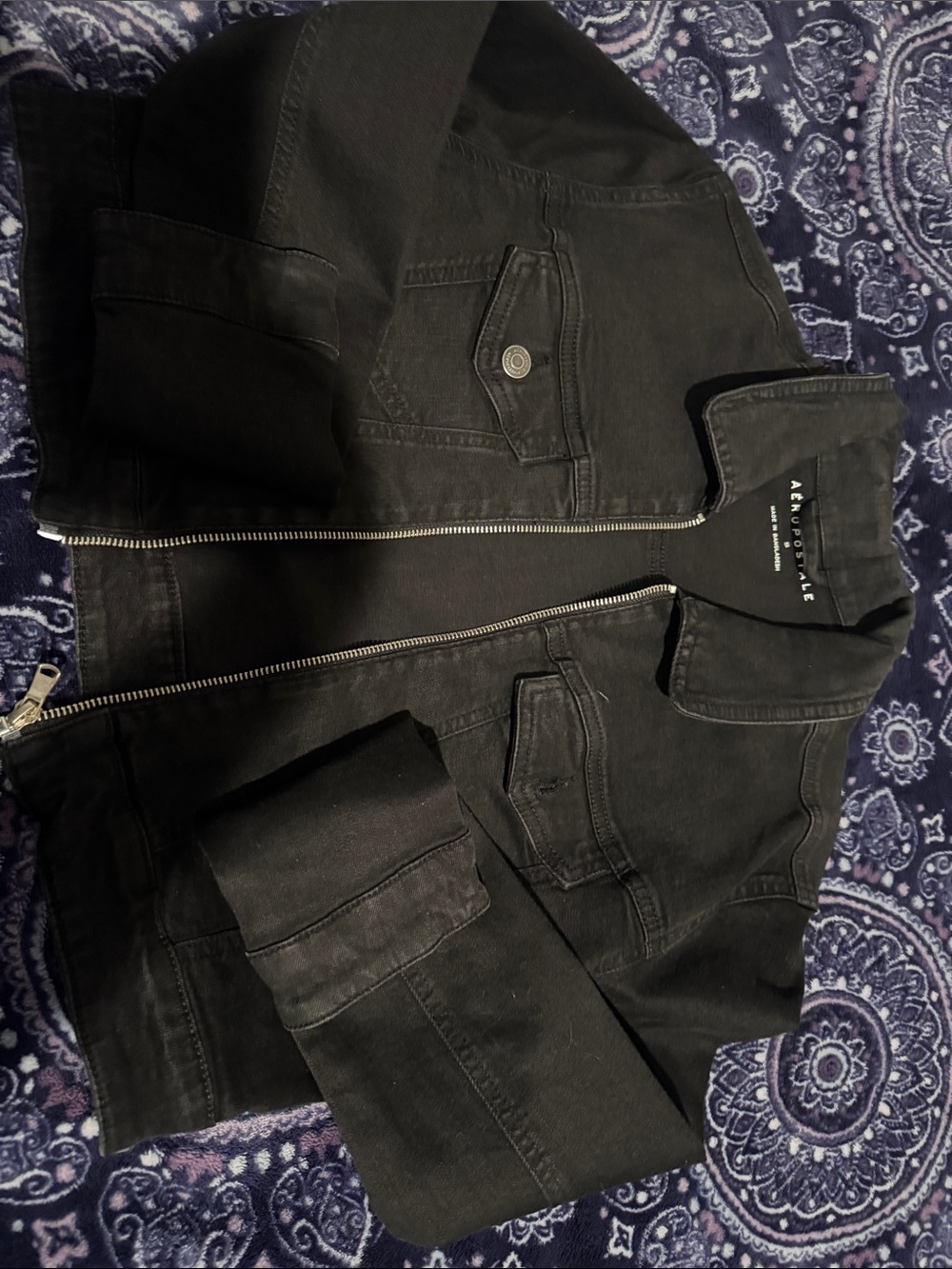 Aeropostale Womens Black Zip-Up Denim Jacket